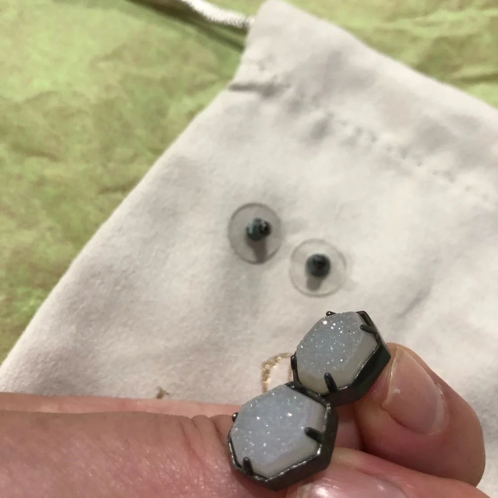 Kendra Scott White Iridescent Druzy Hexagon Stud Earrings